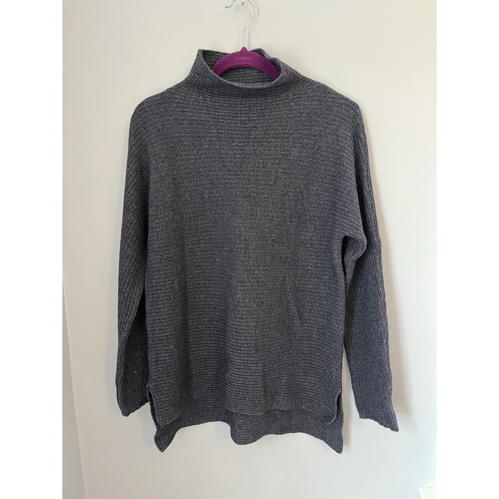 bartolini, Women's Light Sweater, M Gray Blue, Cable Knit Hi-low
